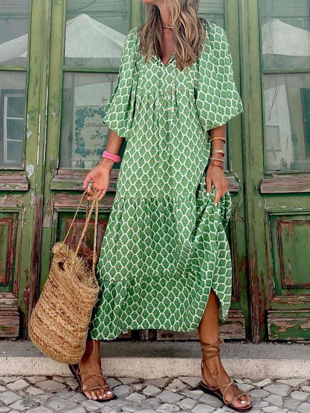 Ingrid - robe maxi à manches bouffantes lâches