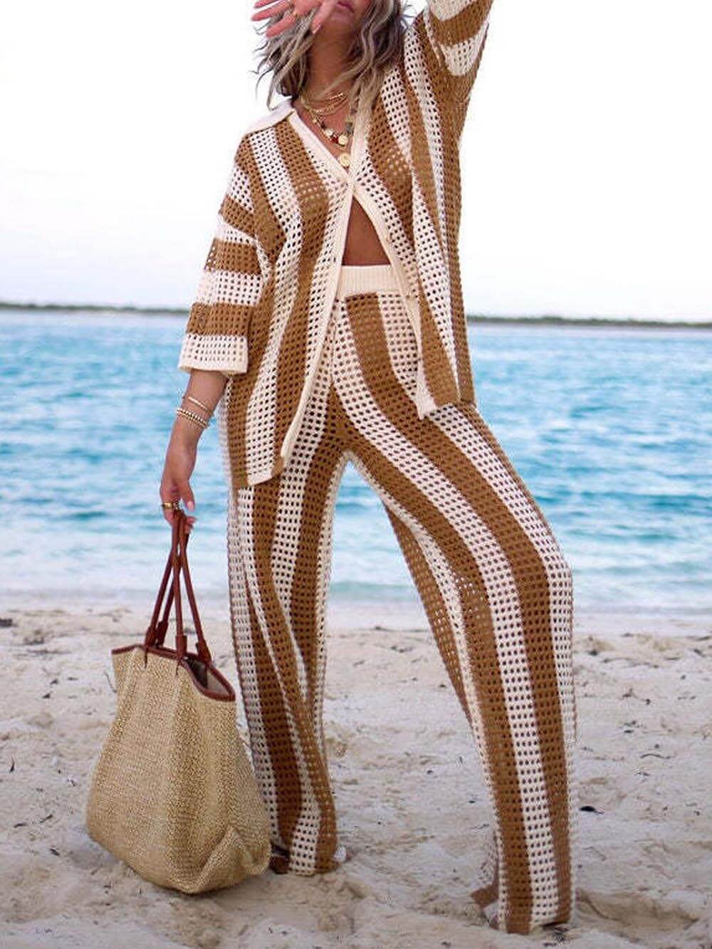 Alicia - chemise à rayures à deux pièces tendance et pantalon
