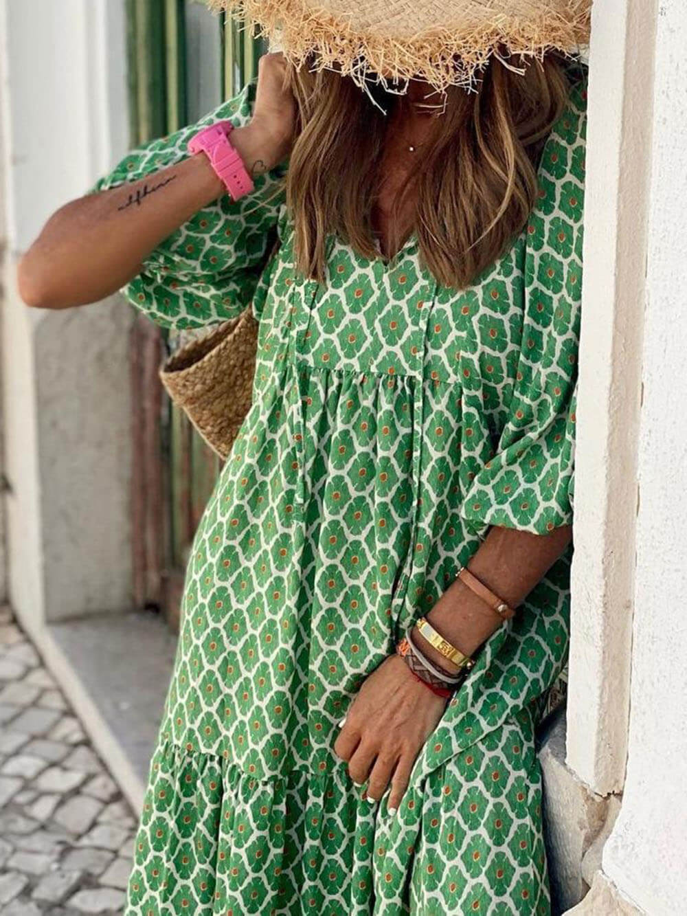 Ingrid - robe maxi à manches bouffantes lâches