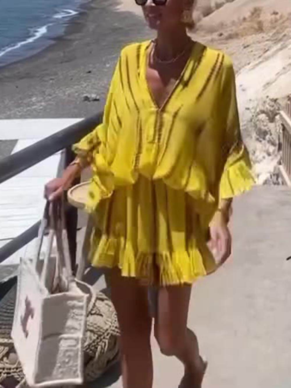 Lara - mini-robe décontractée en V-Neck