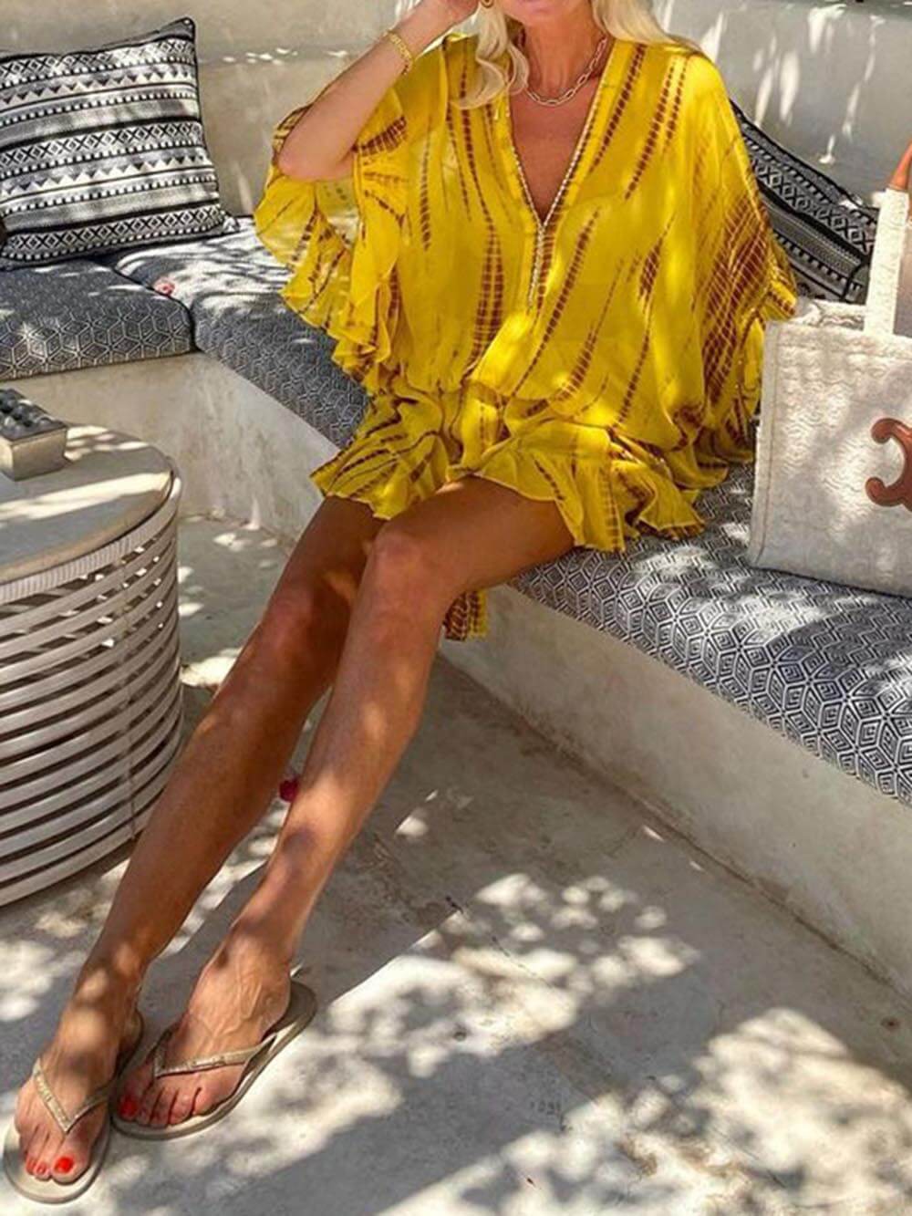 Lara - mini-robe décontractée en V-Neck