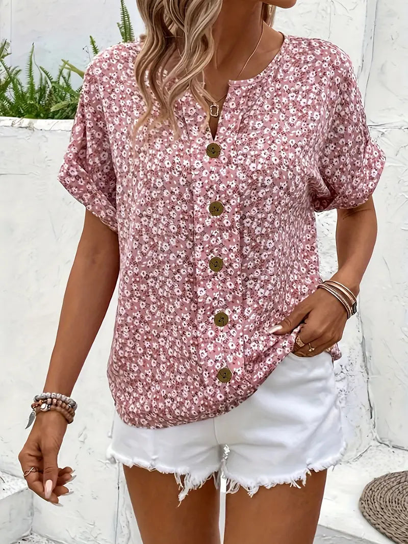 Top boutonné floral sans effort