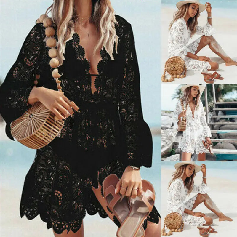 Robe de Plage en Crochet Tricotée Blanche