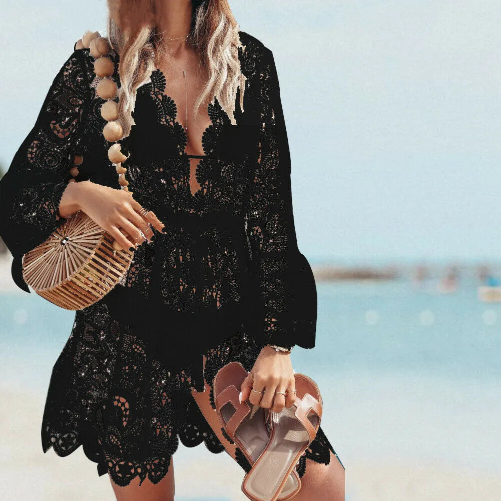 Robe de Plage en Crochet Tricotée Blanche