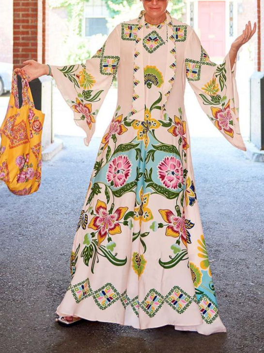 Eileen - Robe maxi à manches longues florales