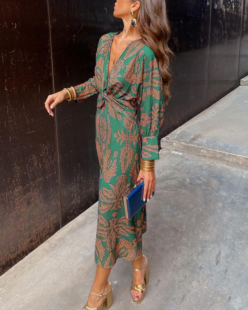 Janella - Robe midi à manches longues drapées vintage
