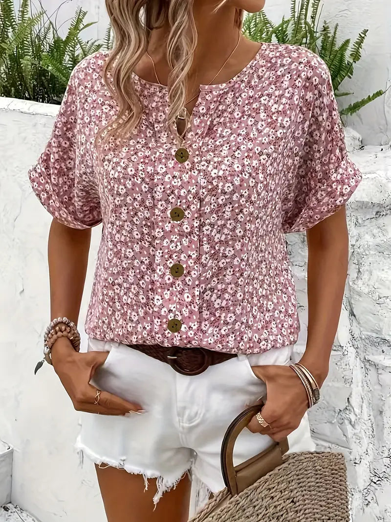 Top boutonné floral sans effort