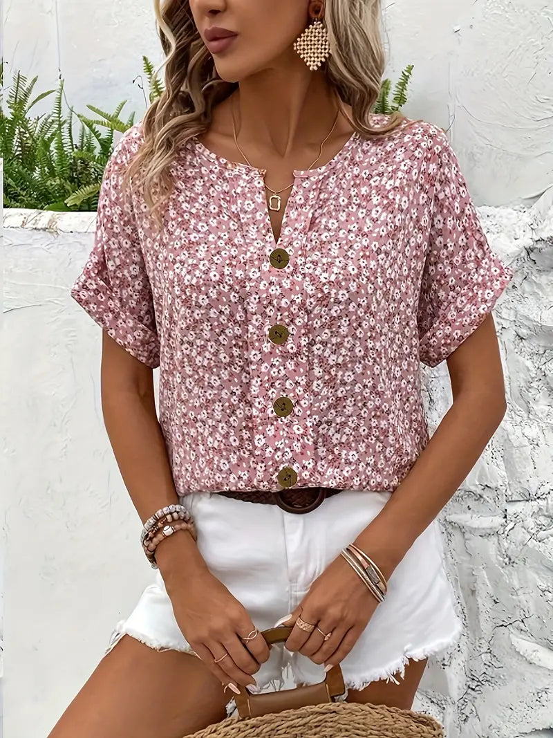 Top boutonné floral sans effort