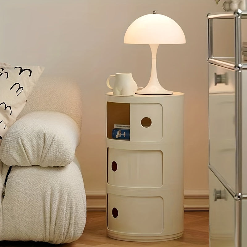 Table de nuit ronde moderne avec rangement multicouche – Parfaite pour la chambre à coucher et le salon