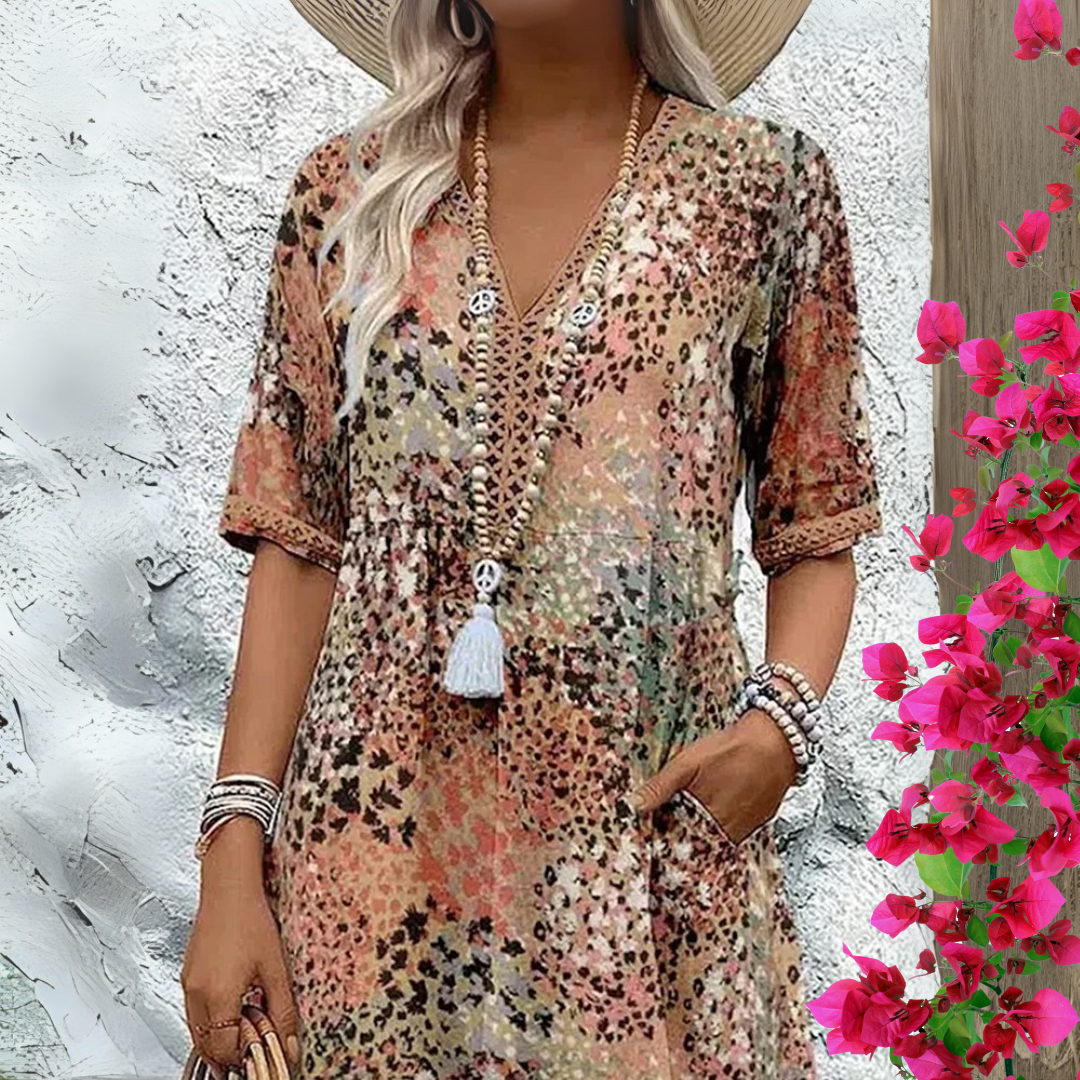 Robe Longue Femme Vintage à Col en V - Élégance et Confort Inégalés