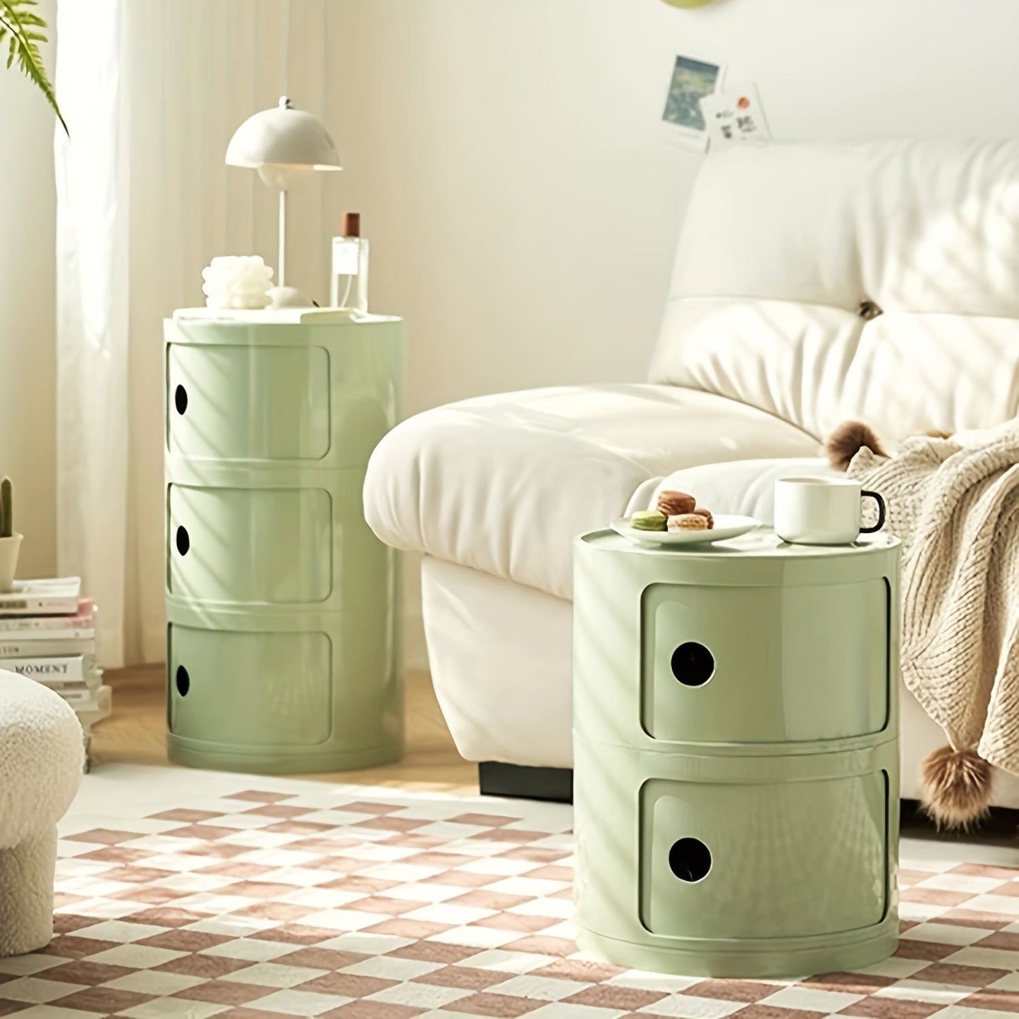 Table de nuit ronde moderne avec rangement multicouche – Parfaite pour la chambre à coucher et le salon