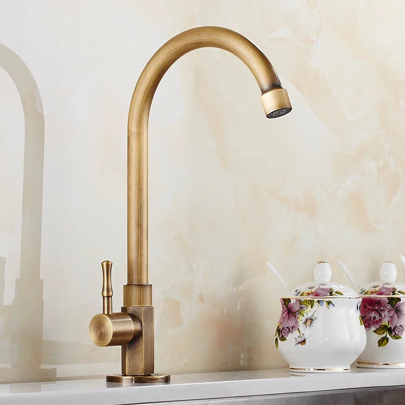 Robinet de cuisine antique en laiton – Col de cygne classique pour eau froide