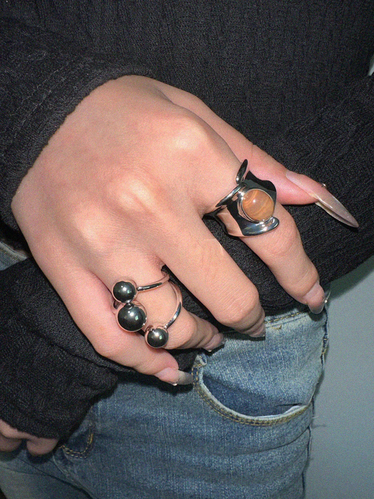 Bague ouverte en argent Dolce Vita avec boule