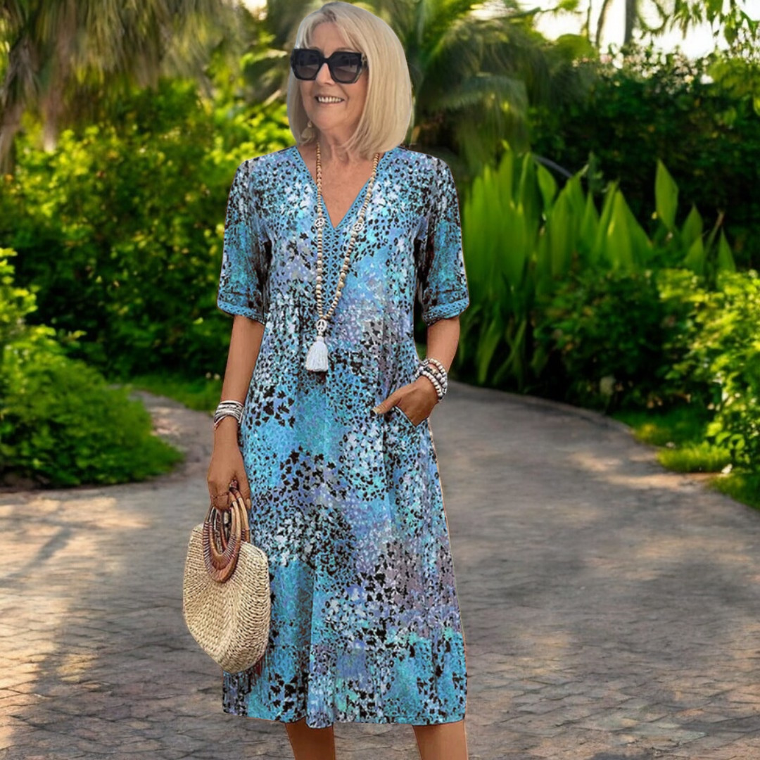 Robe Longue Femme Vintage à Col en V - Élégance et Confort Inégalés