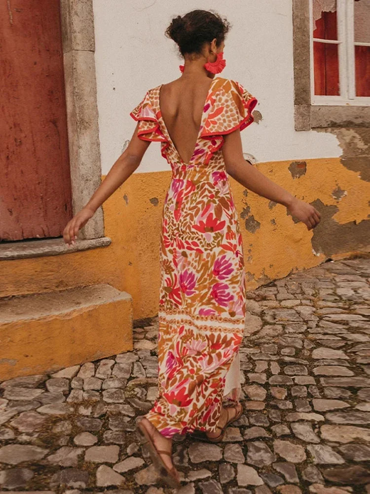 Robe longue vintage élégante avec manches originales et raffinées