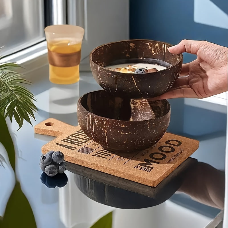 Set de bols en noix de coco CocoServe - Ensemble de service écologique de 3 pièces pour salades, bols et plus