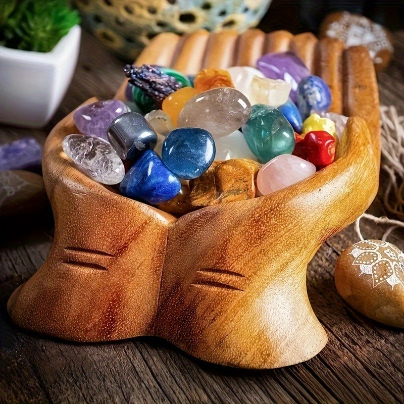 CrystalWood Bol en Bois Fait Main - Rangement Art Déco Luxueux avec Accents en Cristal