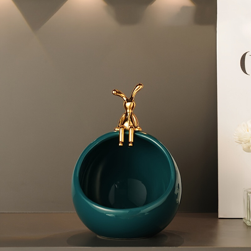 DeerBox Bol de rangement en céramique - Bol décoratif moderne avec couvercle en métal au design de cerf