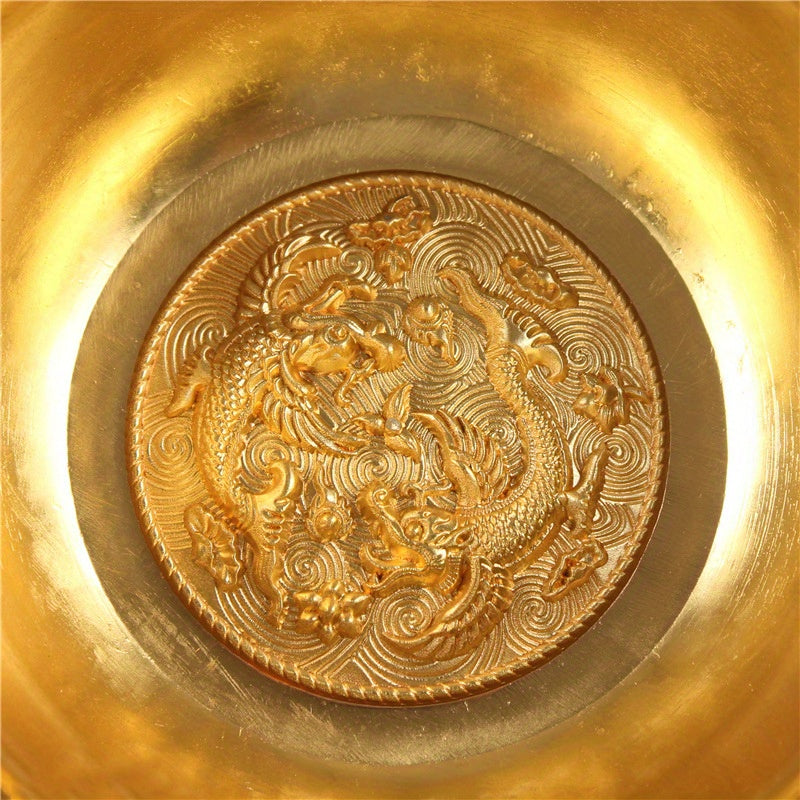 DragonBowl Vintage Bol Doré - Bol Métallique Art Déco avec Motifs de Dragons Sculptés