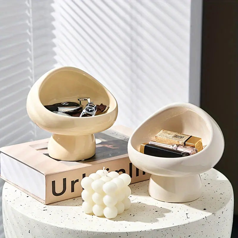 Porte-bijoux et porte-clés en céramique champignon élégant – Rangement stylé pour la chambre et le couloir