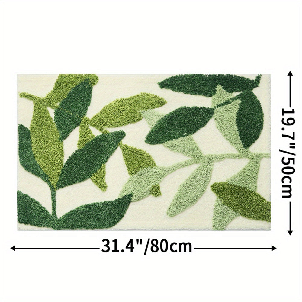 Tapis de bain Fien absorbant avec un élégant motif de feuilles – Confort antidérapant pour les salles de bain modernes