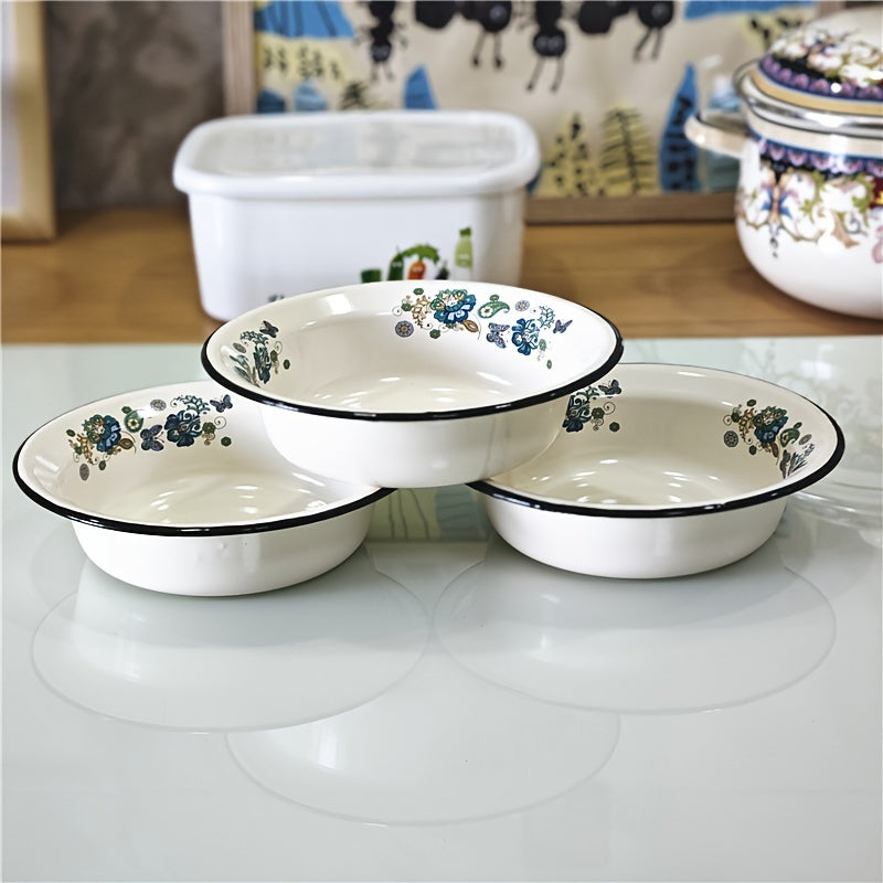 FlowerEnamel Ensemble de 3 bols en émail – Design floral vintage, résistant aux rayures