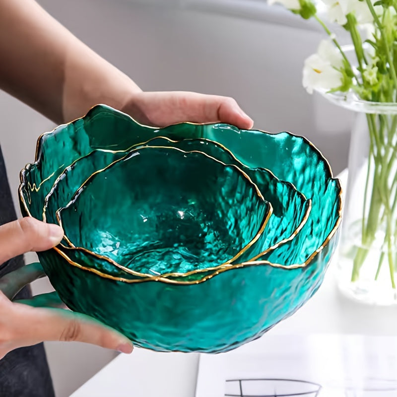 Ensemble de bols en verre GlassLuxe avec bord doré – Bols de service élégants et sans plomb pour salades, collations et desserts
