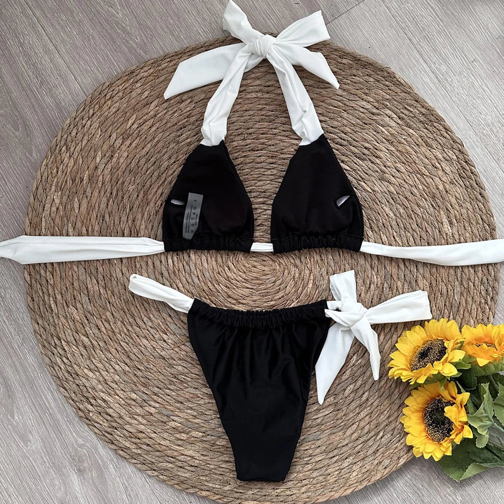 Bikini Halter Noir/Blanc