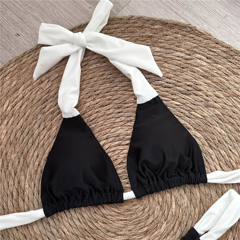 Bikini Halter Noir/Blanc