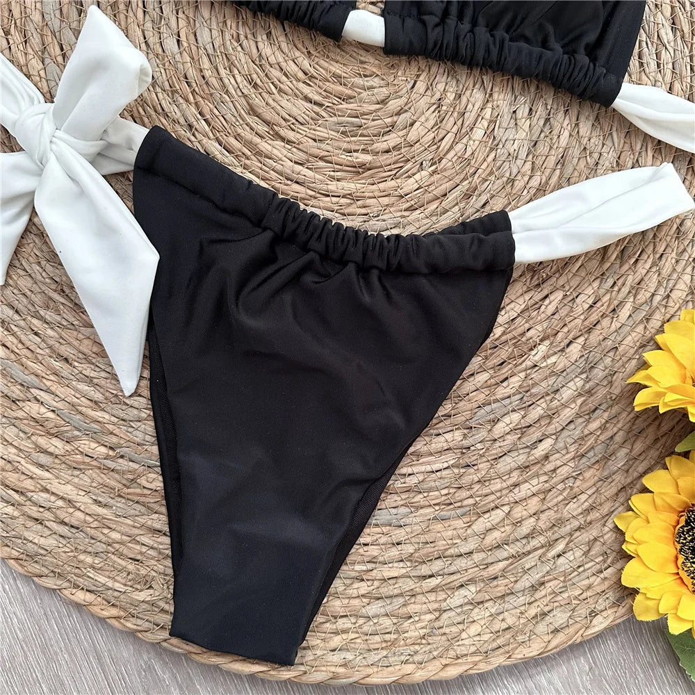 Bikini Halter Noir/Blanc