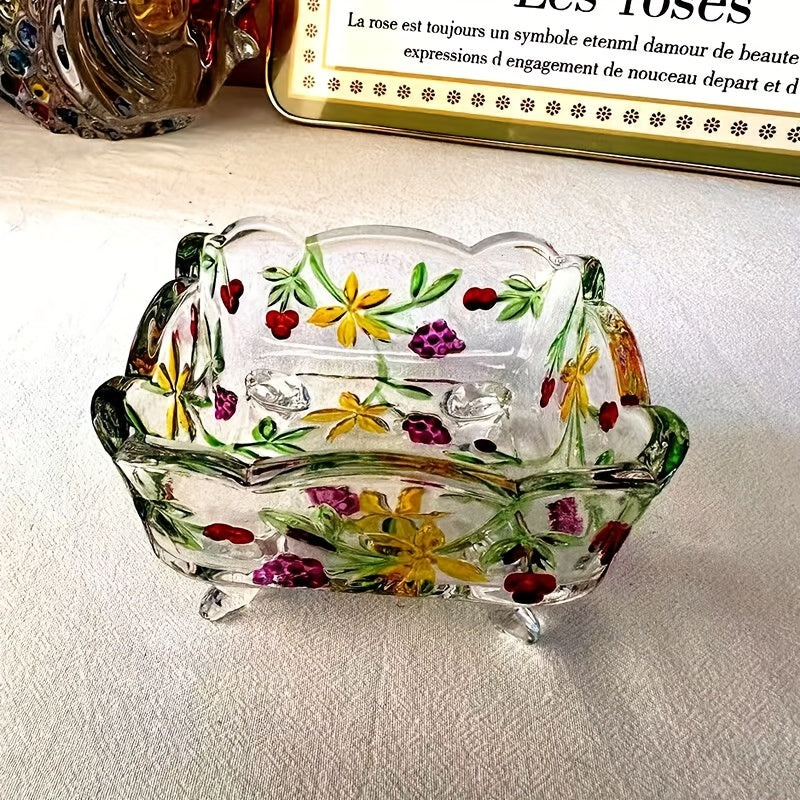 Bol en verre fait main avec motif floral – Bol décoratif luxueux pour le salon ou la salle à manger