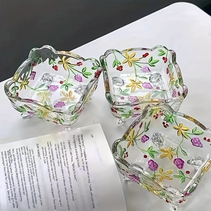 Bol en verre fait main avec motif floral – Bol décoratif luxueux pour le salon ou la salle à manger