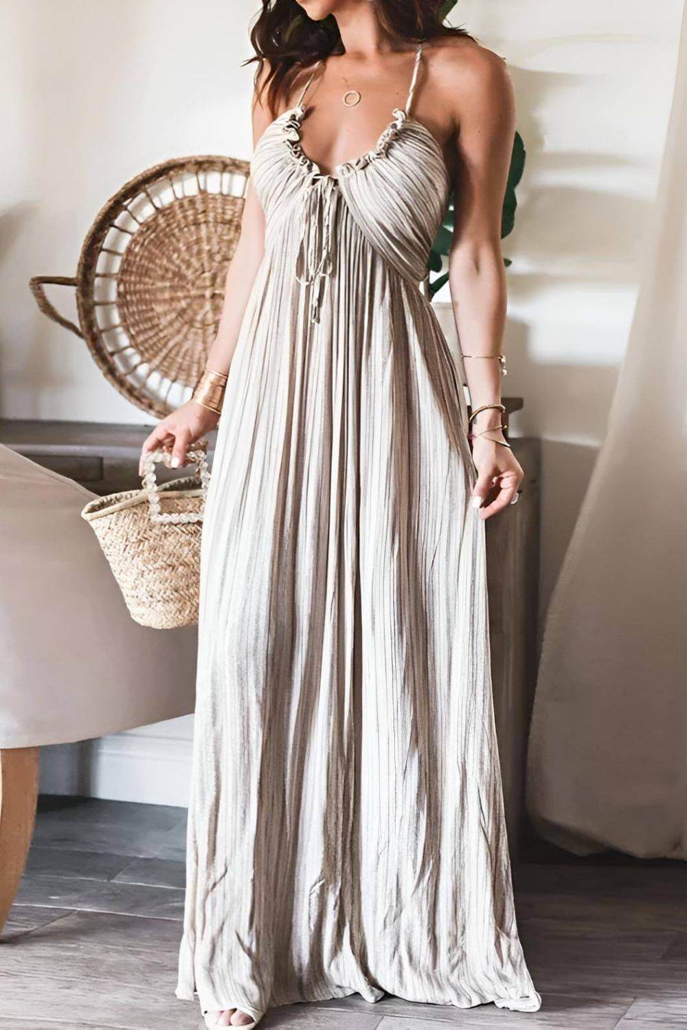 Lanie - Robe maxi plissée chic