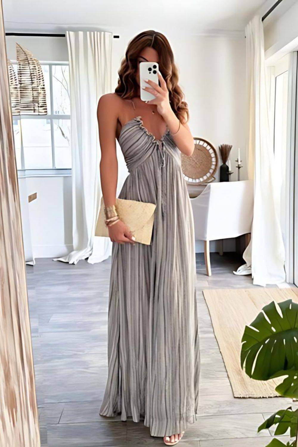 Lanie - Robe maxi plissée chic