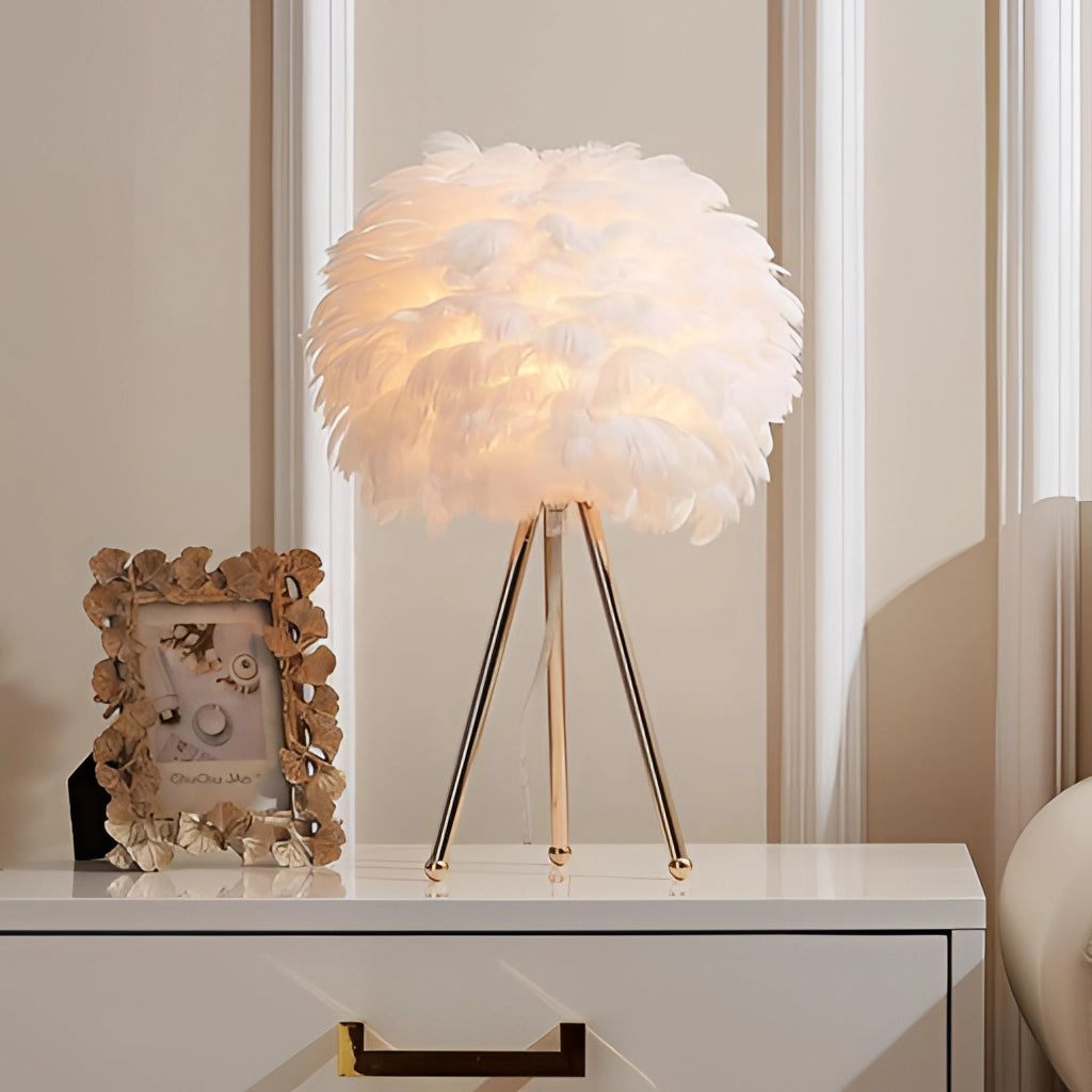 Lampe de table LED en plumes – Lumière dimmable, design luxueux pour le salon