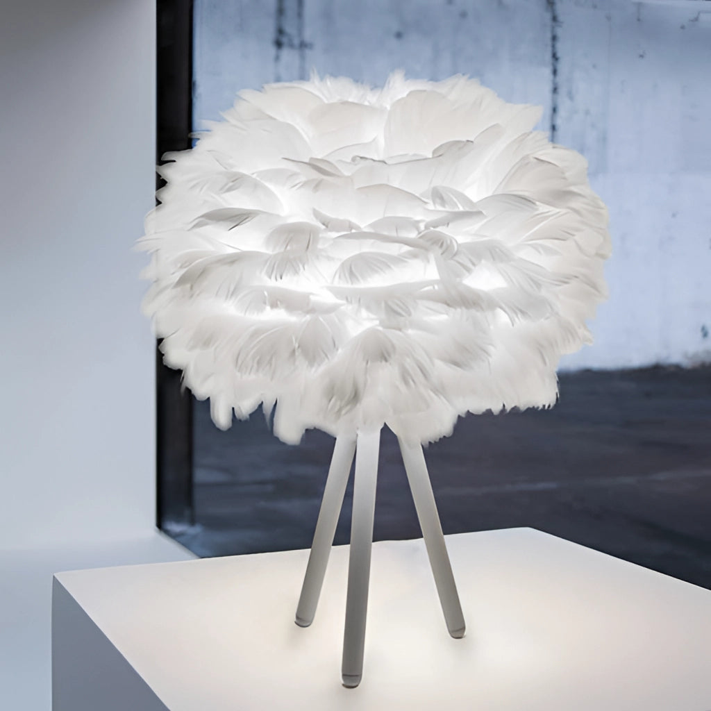 Lampe de table LED en plumes – Lumière dimmable, design luxueux pour le salon