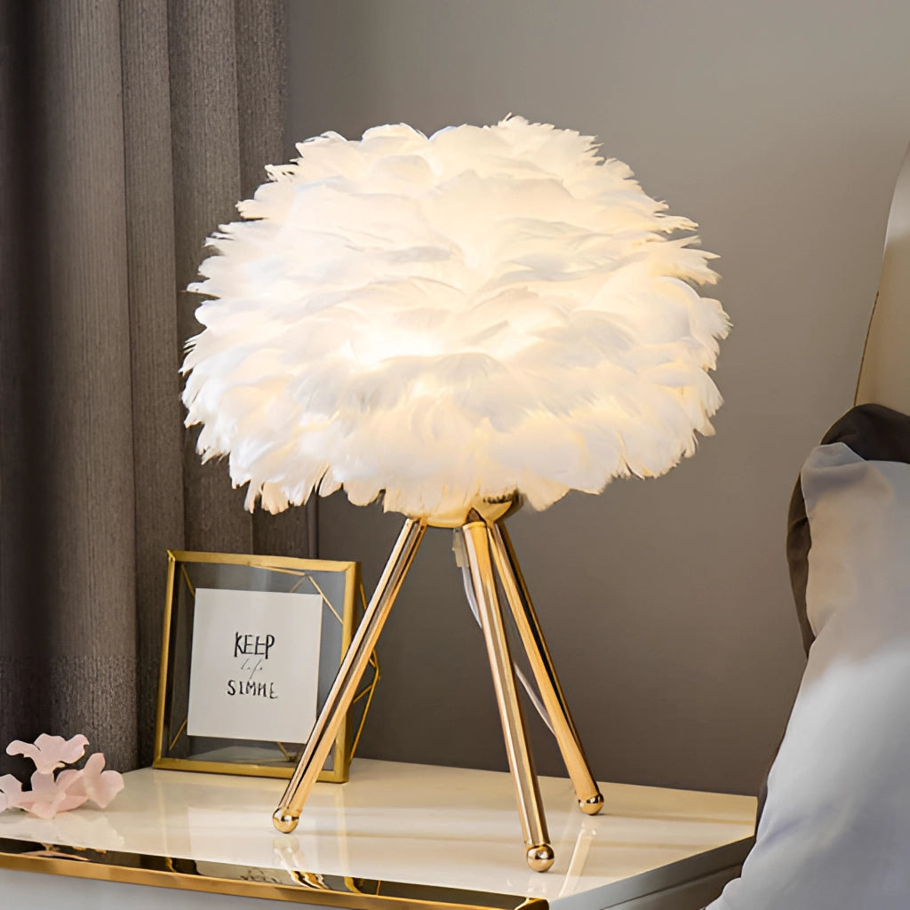 Lampe de table LED en plumes – Lumière dimmable, design luxueux pour le salon