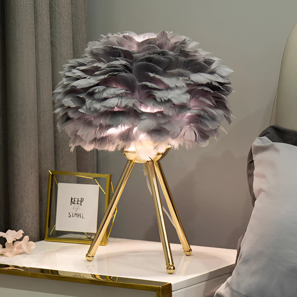 Lampe de table LED en plumes – Lumière dimmable, design luxueux pour le salon