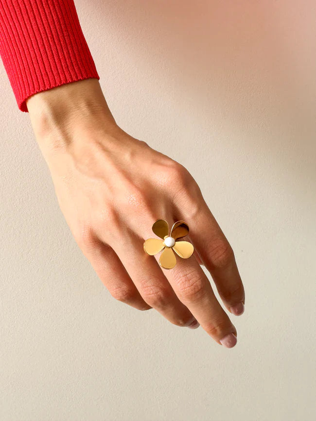 Bague Marguerite en Émail Doré Flora