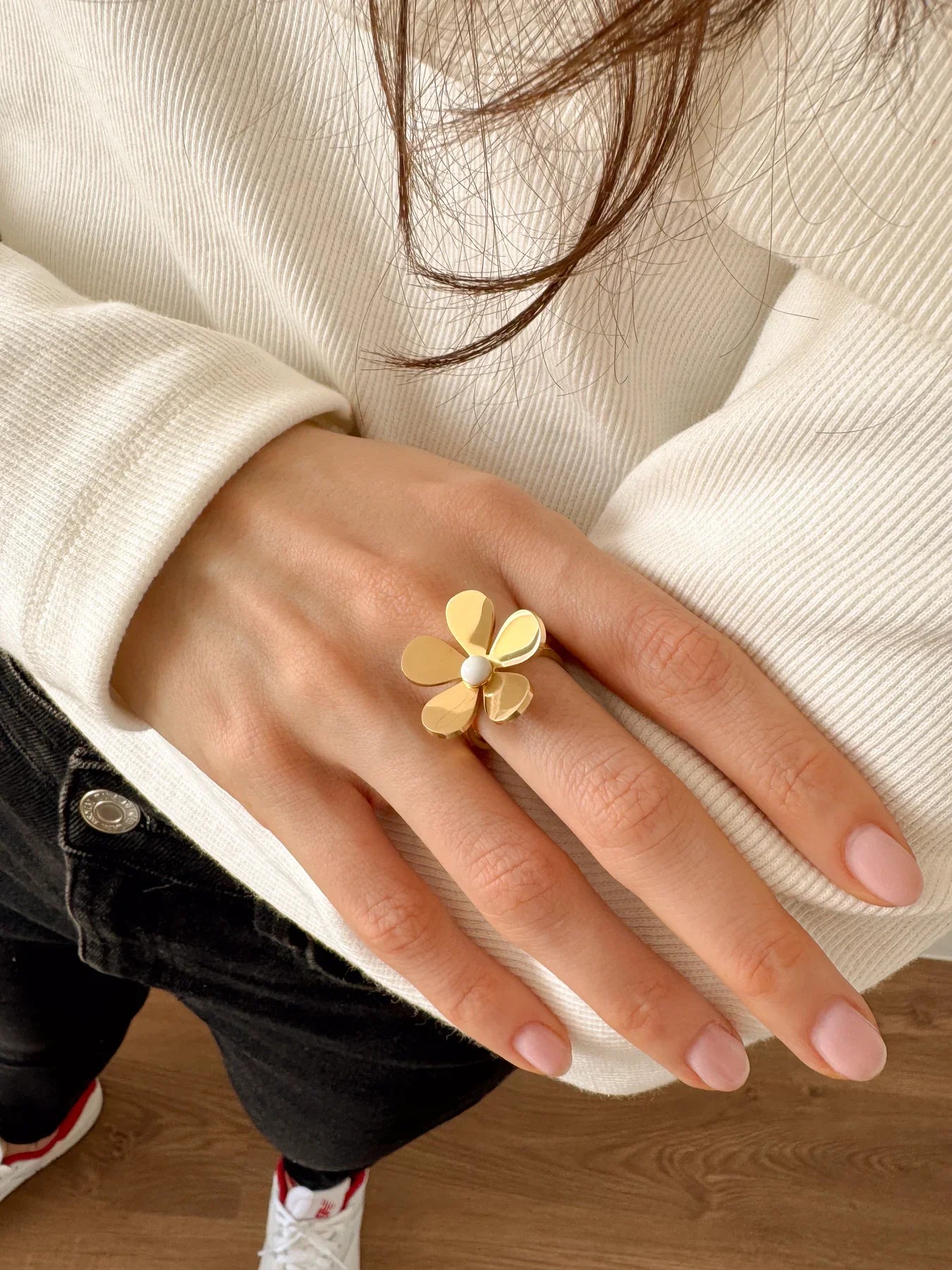 Bague Marguerite en Émail Doré Flora