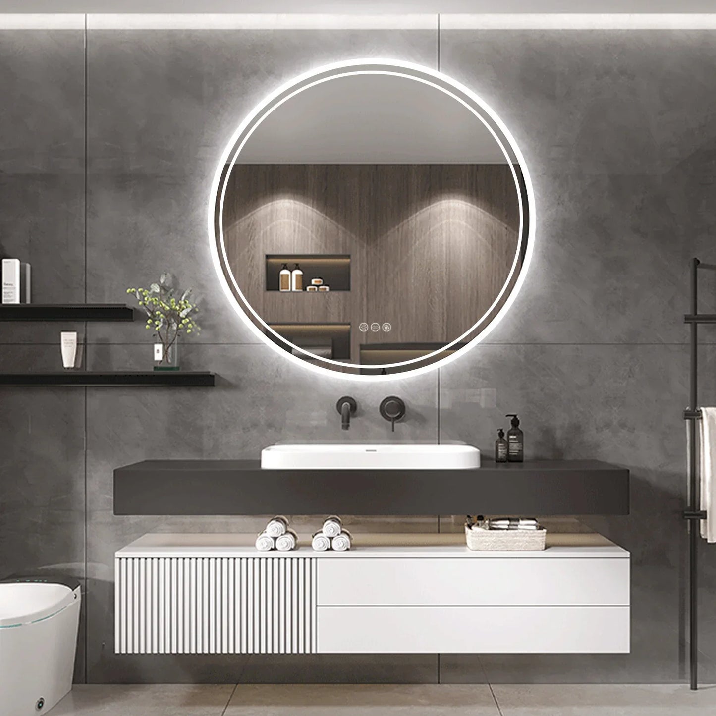 Miroir de salle de bain LED intelligent – Anti-buée, commande tactile et lumière dimmable