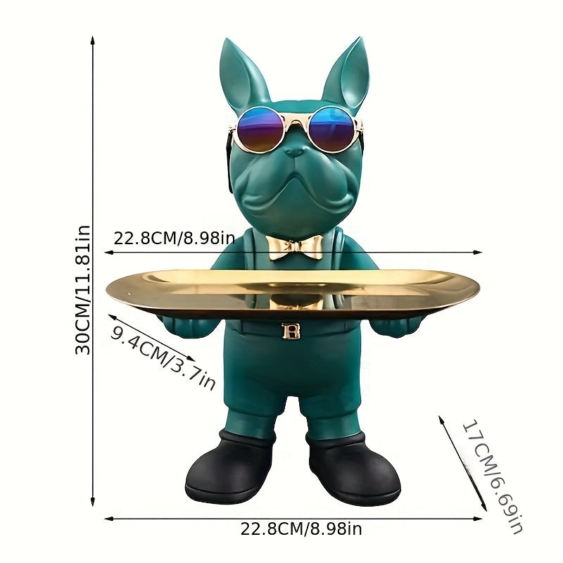 Porte-clés Jan Bulldog Français Sculpture – Plateau en résine artistique pour clés et décoration