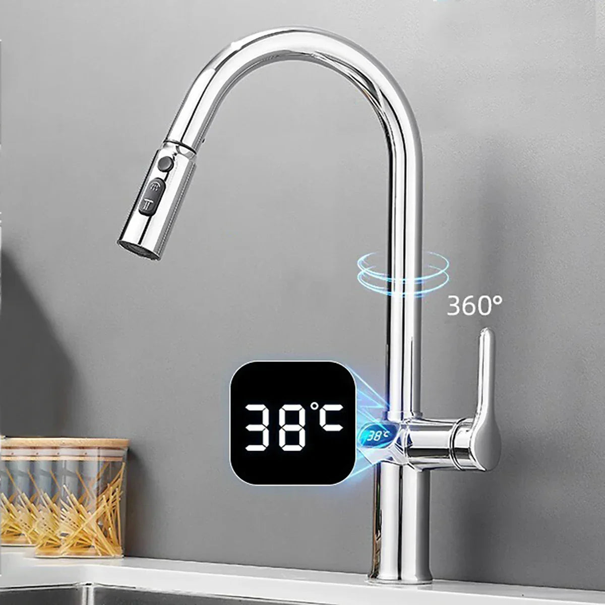Mitigeur de cuisine avec affichage numérique – Design moderne extensible avec indication de température