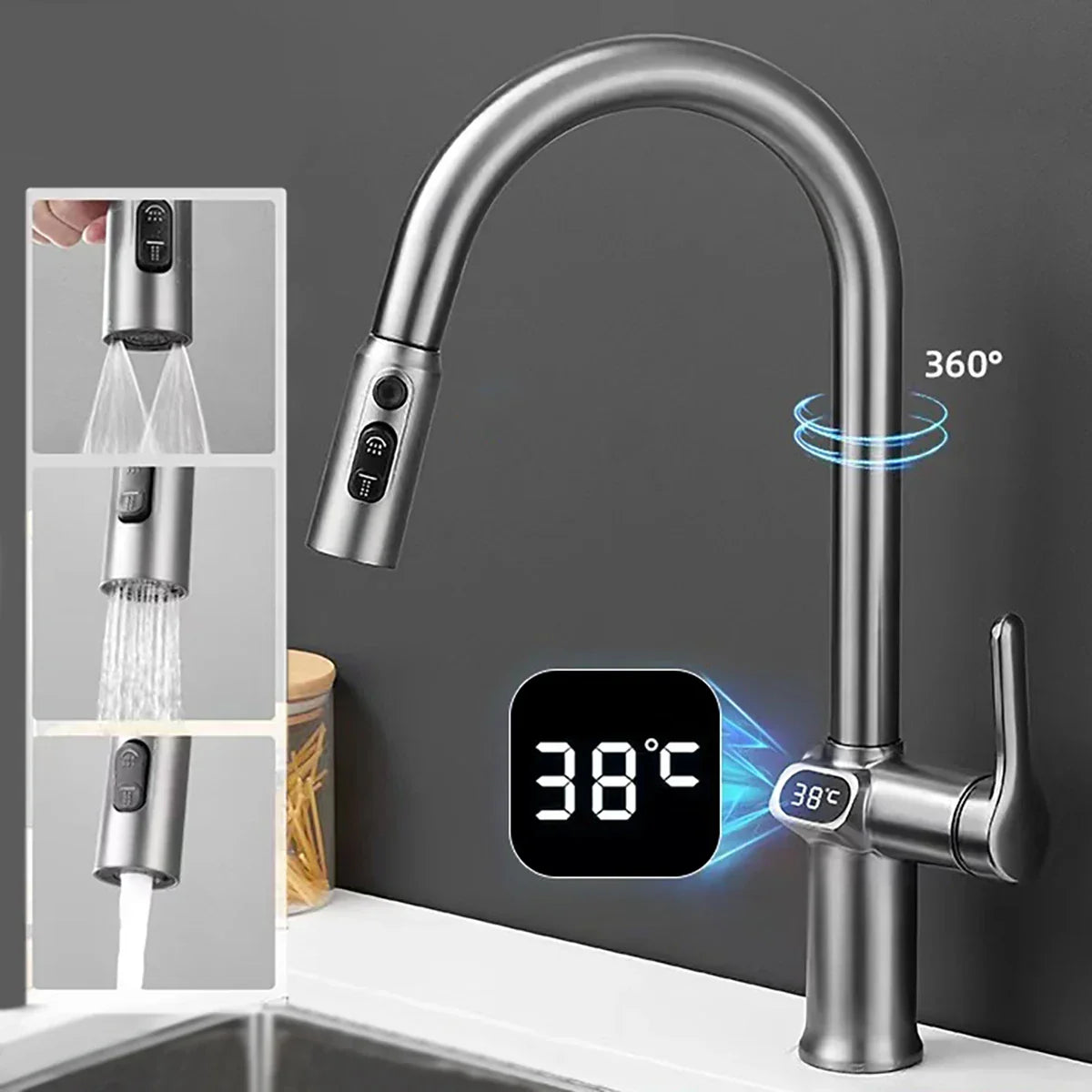 Mitigeur de cuisine avec affichage numérique – Design moderne extensible avec indication de température