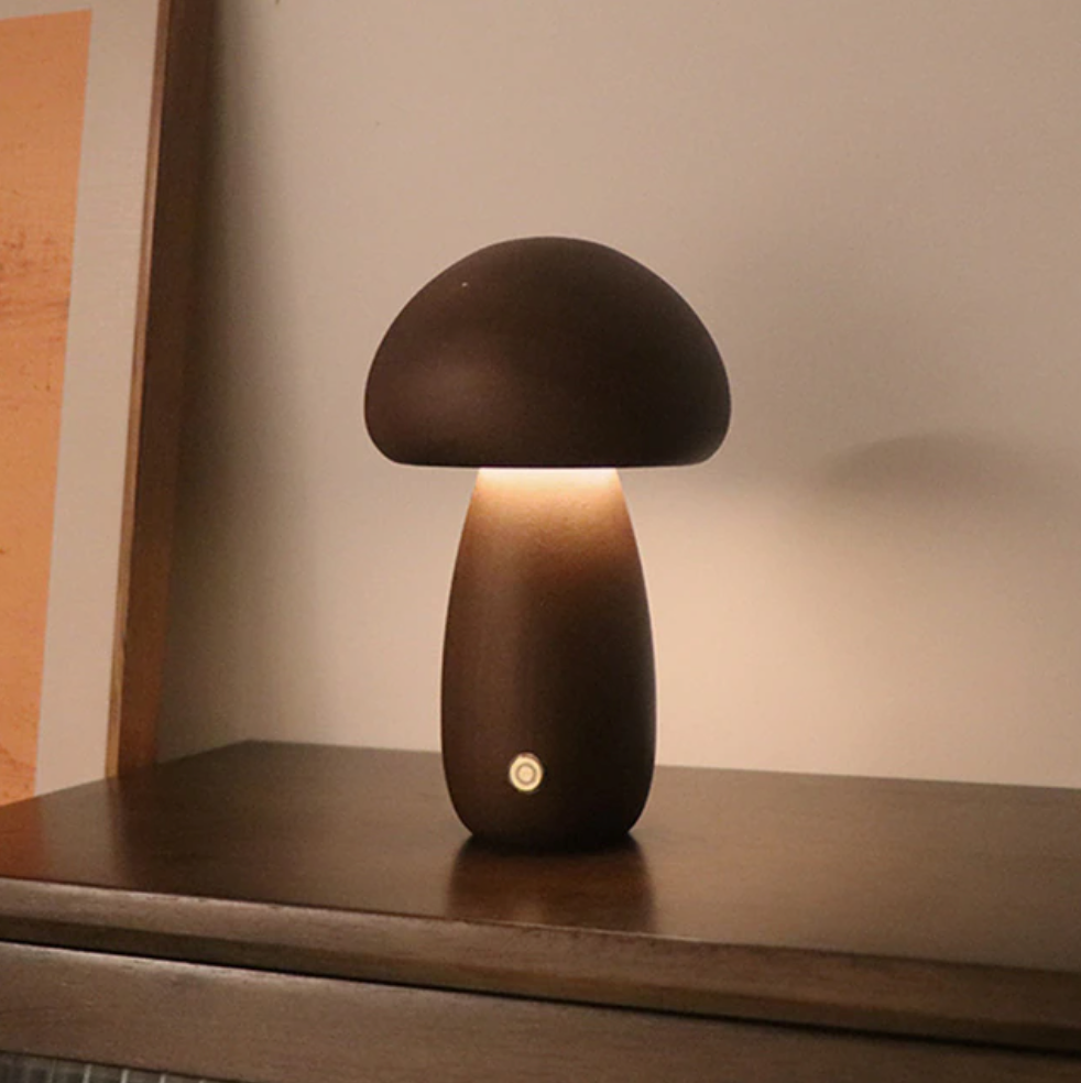 Lampe de Table Champignon en Bois Sans Fil – Éclairage LED Portable et Durable pour Chambre ou Salon