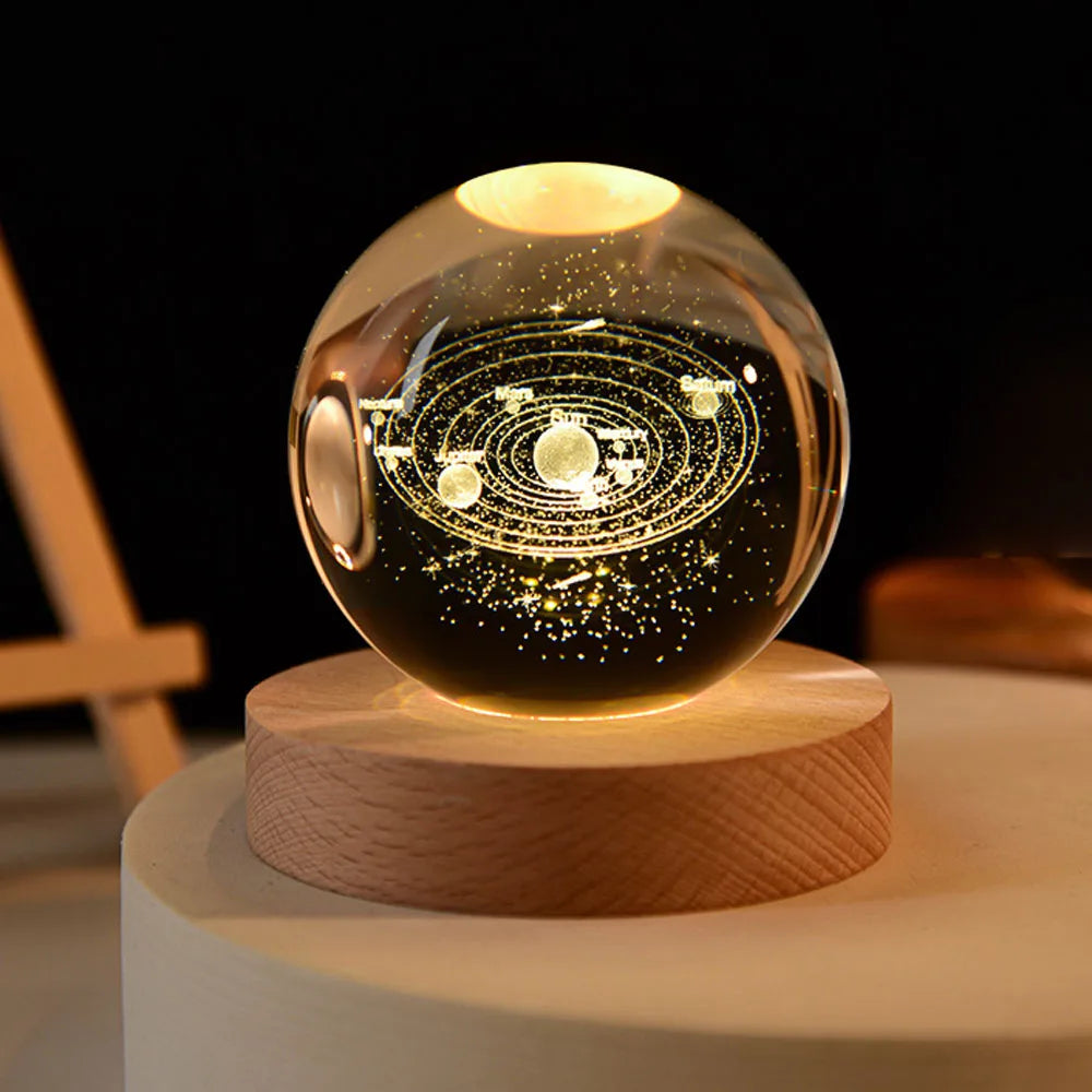 Globe Solaire en Cristal – Élégante Décoration en Verre avec Système Solaire Gravé au Laser