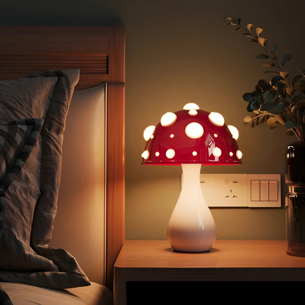 Lampe de table LED en forme de champignon avec lumière blanc chaud – Options dimmables, sans fil et filaires