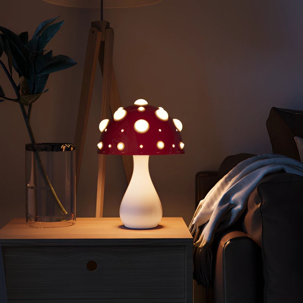 Lampe de table LED en forme de champignon avec lumière blanc chaud – Options dimmables, sans fil et filaires
