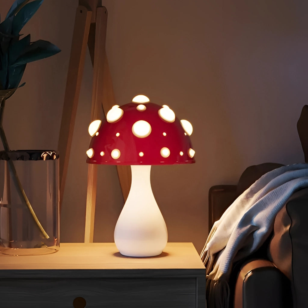 Lampe de table LED en forme de champignon avec lumière blanc chaud – Options dimmables, sans fil et filaires