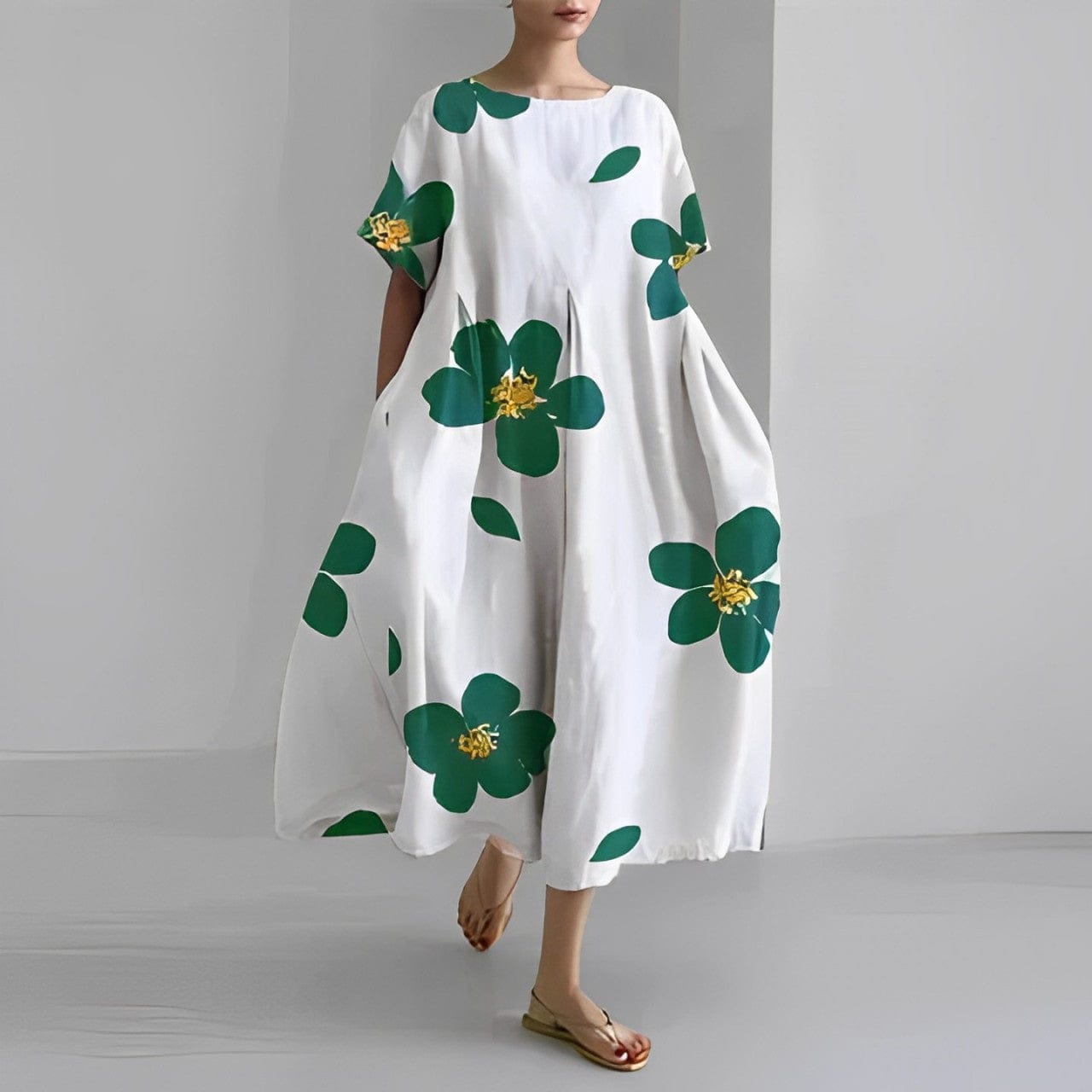 Robe Florale Confortable en Polyester – Femme – Rose